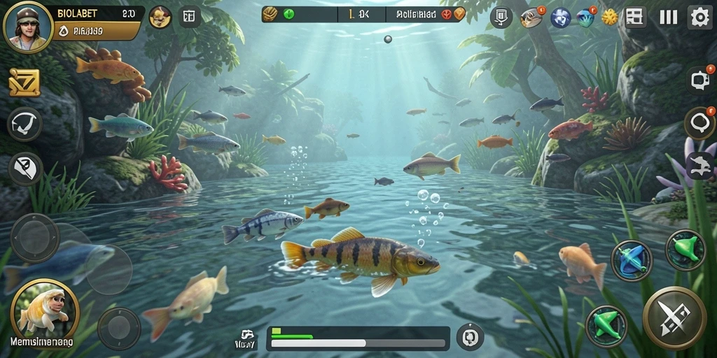 Tampilan gameplay seru dalam BIOLABET yang menunjukkan aksi memancing.