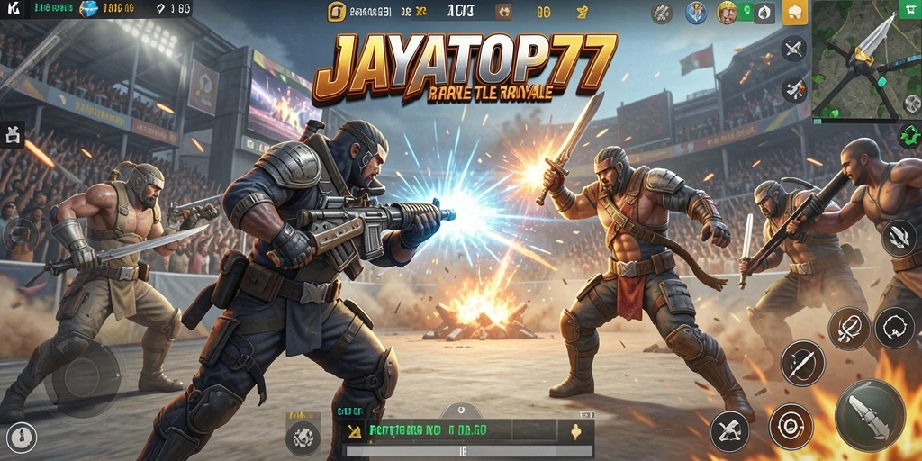 Screenshot gameplay JAYATOP77 yang menampilkan pertempuran intens di lingkungan yang menarik.